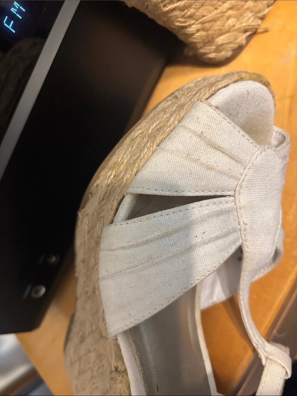 American Eagle Outfitters Cream Espadrille Wedge Sandals with Ankle Strap